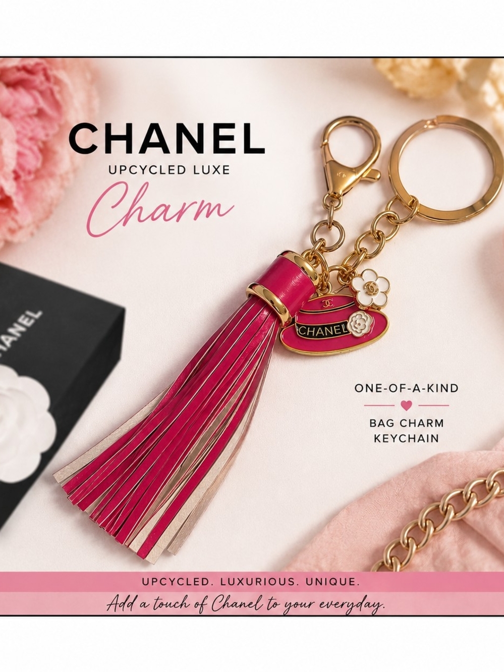One-of-a-Kind Upcycled Authentic CHANEL Double-Charm Keychain
